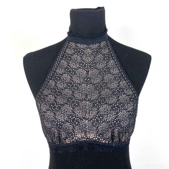 Black Lace Halter Bralette Crop Top - Picture 2 of 5